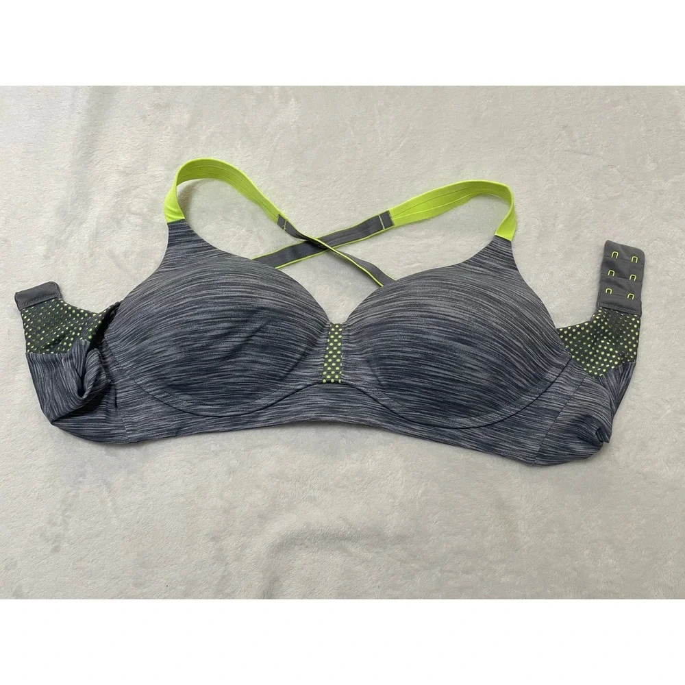 Maidenform Sport Secure the Fit Underwire Bra 36B Grey Lime Space Dye DM7992